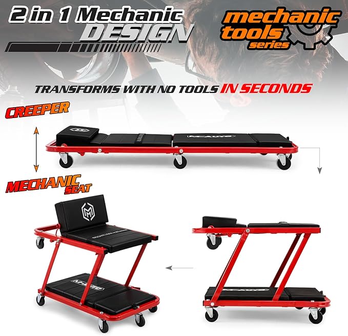 M-AUTO Heavy-Duty Convertible Mechanic Creeper, Z-Creeper 2-in-1 Creeper and - Image 4