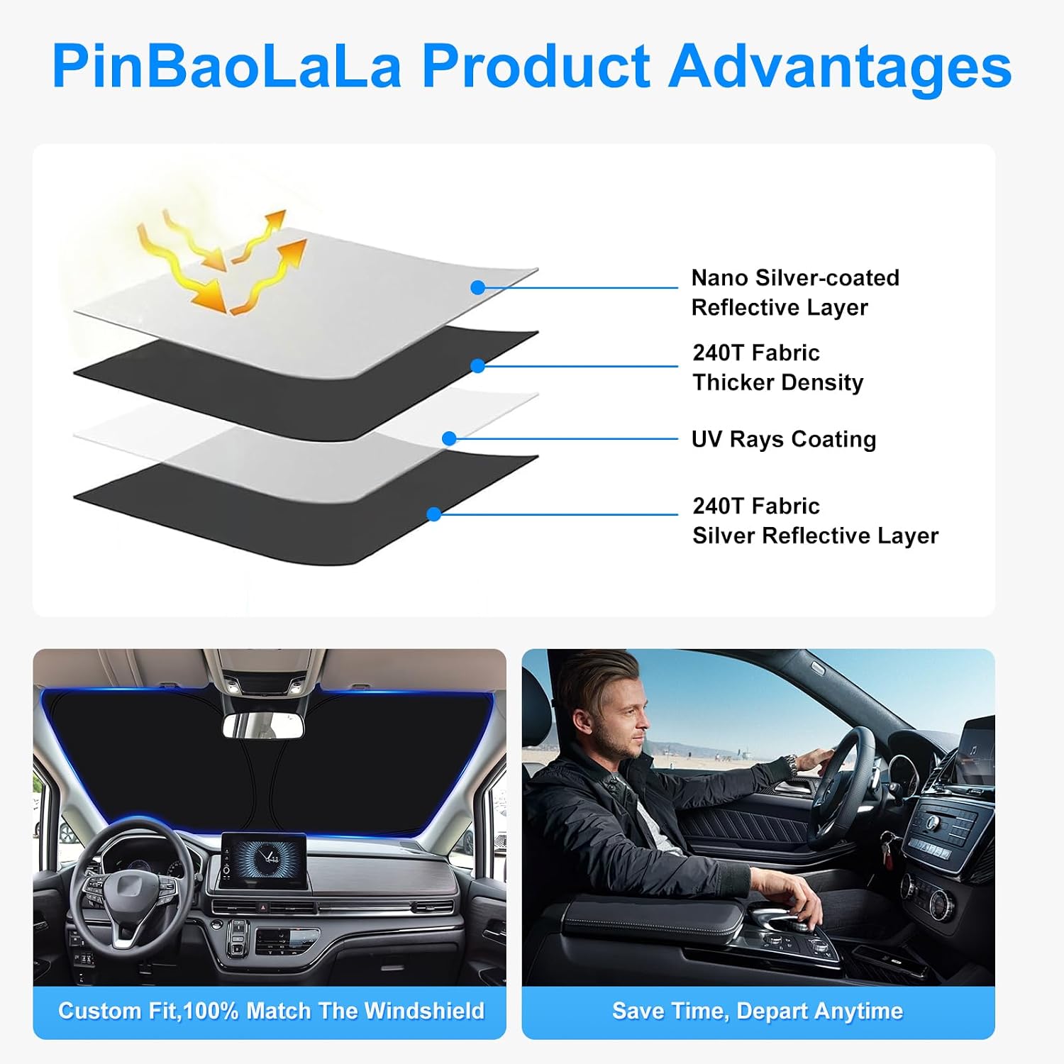 Sun Shade for 2019-2024 2025 2026 GMC Sierra 1500 2500 3500 SLT, AT4, Denali Pickup Accessories Windshield Sunshade Cover Front Window Shade Fit Sierra 1500 Sun Visor Protector Foldable Blocks UV Rays