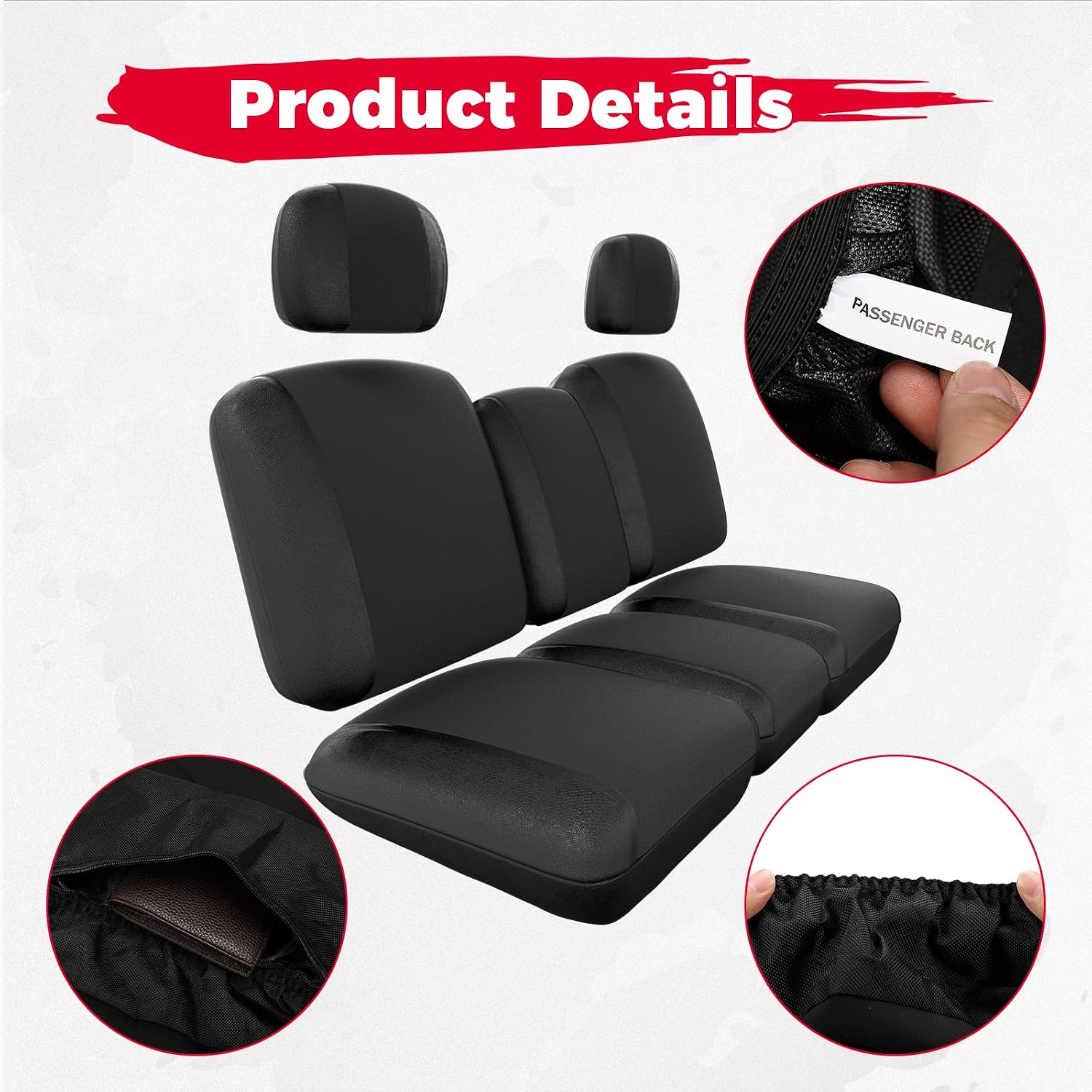 KEMIMOTO UTV Seat Covers Black Split Bench Compatible with Can Am Defender | Scratch-resistant 1680D oxford fabric, Waterproof,Easy to Clean, hook and loop,w/Headrest Cover Front Two Doors Split Bench