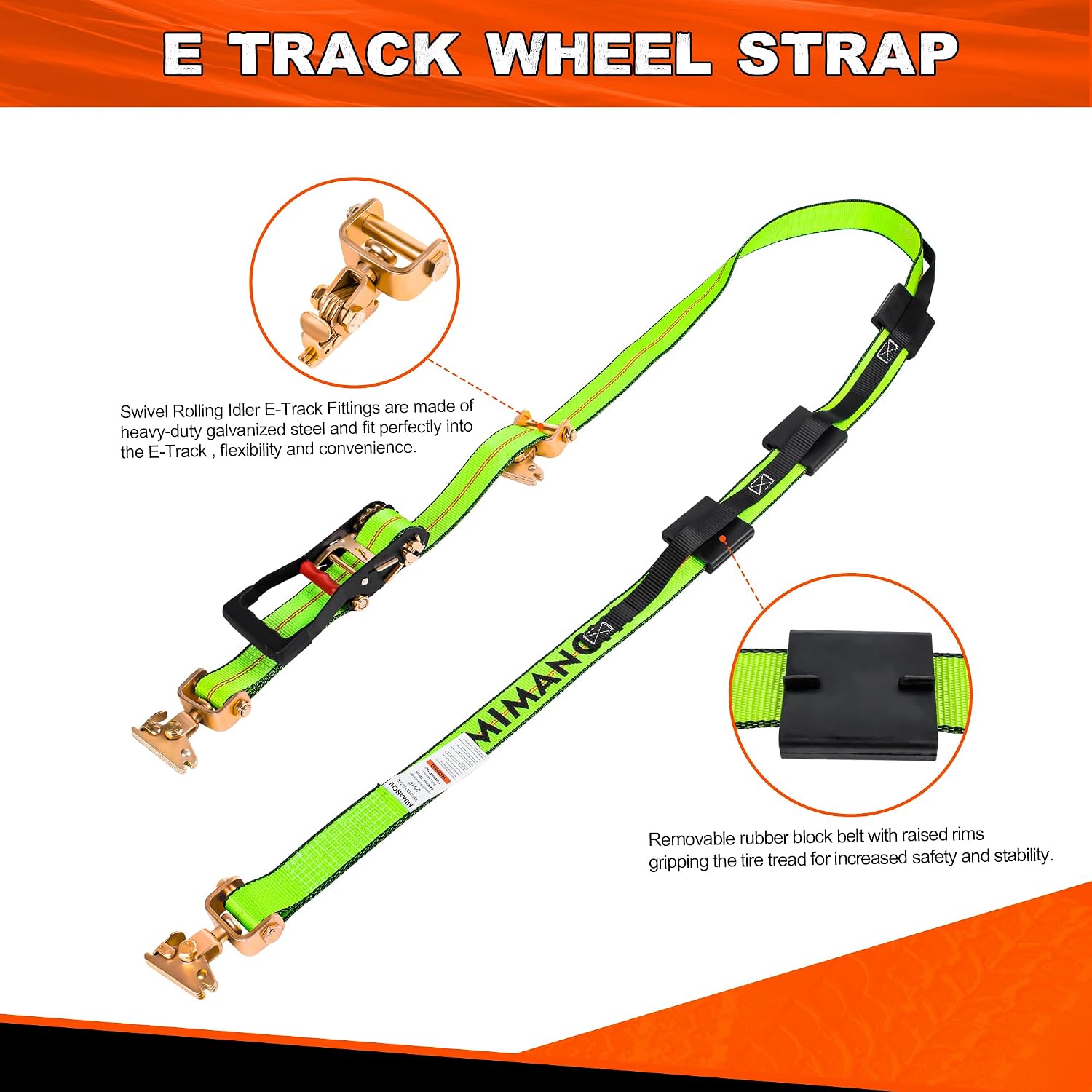 2" x 16' E Track Tire Straps with Fittings, 4 Pack, Car Tie Down Straps for Trailers, Over the Wheel Ratchet Strap with Rubber Blocks, Vehicle Auto Tie Down Kit for Hauling Oversize Tires