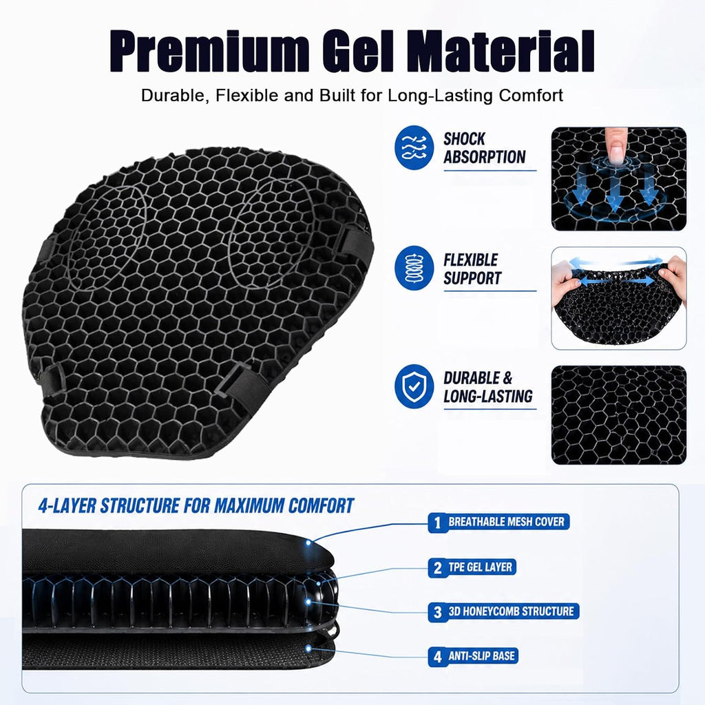Motorcycle Seat Cushion for Honda ADV150 2021-2023, 3D Honeycomb TPE Gel Seat Pad, Breathable and Non-Slip Shock-Absorbing Seat Cover, Pressure-Relief Design