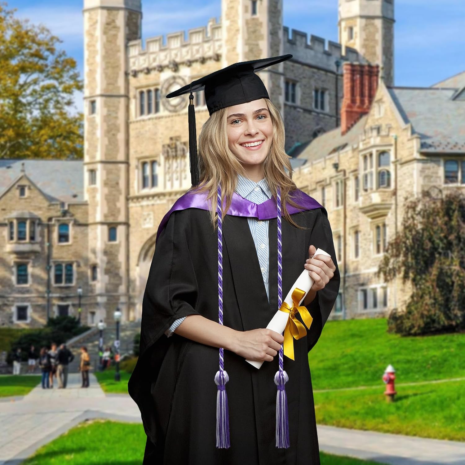 16 Pack Purple with White Graduation Honor Ropes Cords Bulk, Yarn Honor Cords with Tassel for High School Bachelor Gown College Graduation 2025(Purple with White)