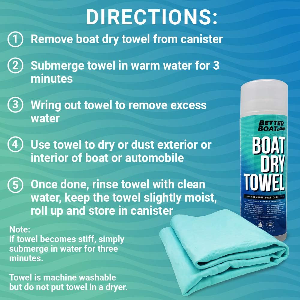Super Absorbent Towels, Synthetic Chamois Cloth for Car and Boat Drying, Smooth Cooling Towel, Marine Grade Cleaning Supplies, PVA Shammy Dry Towel 1 Pack