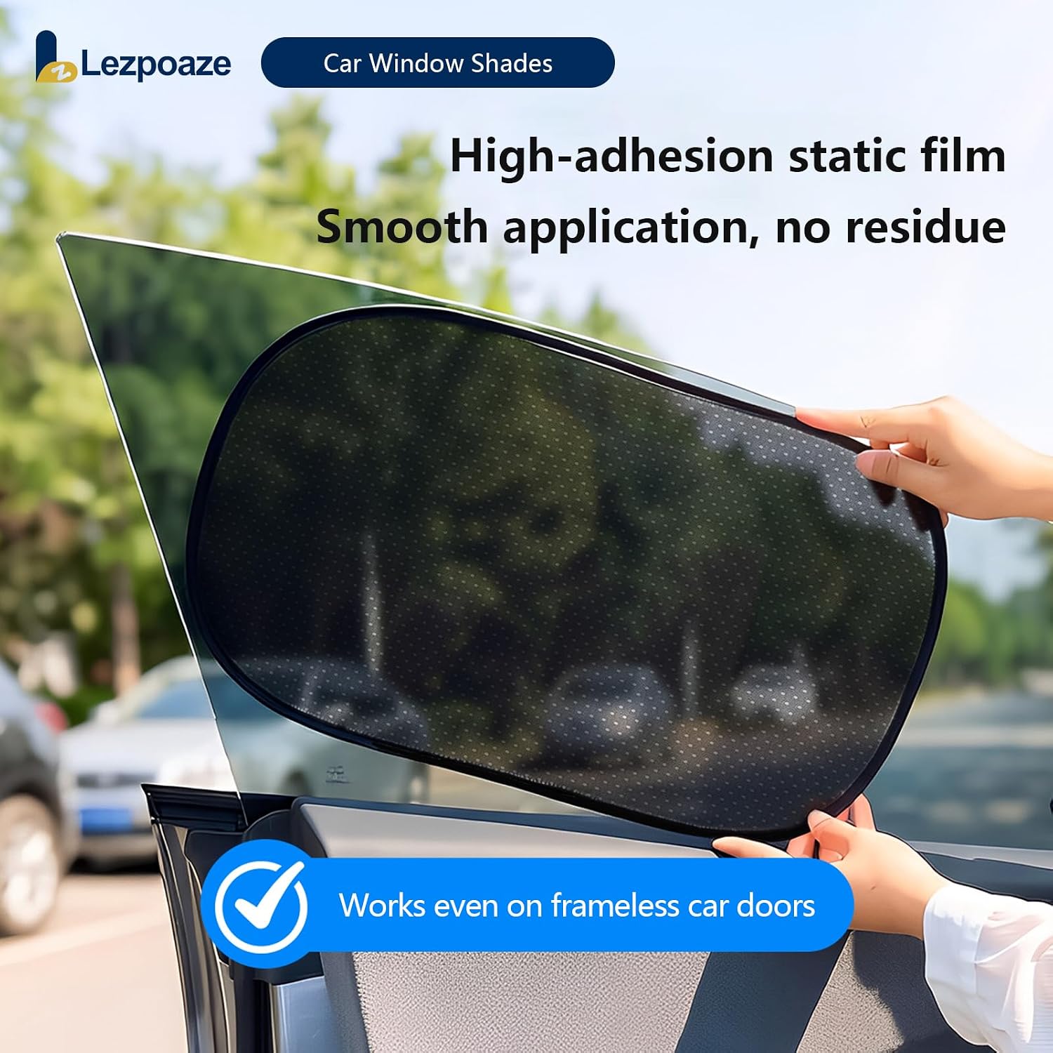 Car Window Shades (2 Pack) - Upgraded Mesh Sun Shade, Strong Static Cling - Heat Blocking, Anti-Glare & UV Protection - Foldable Memory Frame, Won't Block View - Universal Fit 99% Cars
