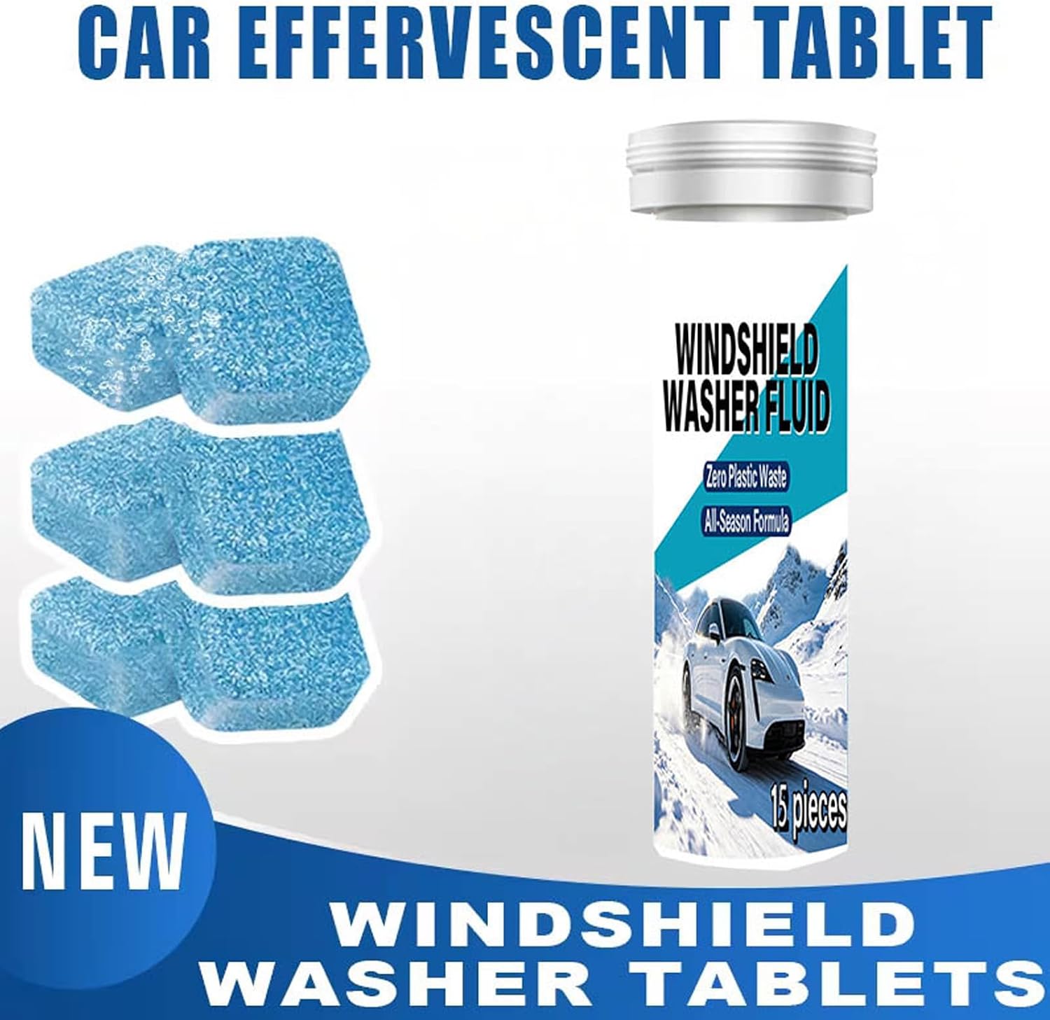 15Pcs Car Windshield Tablets Quick Dissolving Formulas Prevents Ice Fog & Scratches on Glass for Daily Use Glass Tablets for Cars