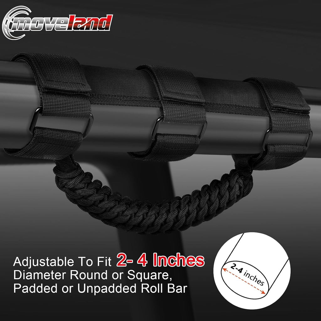 moveland Upgrade Roll Bar Grab Handles - Paracord Grab Handles for 1955-2023 Jeep Wrangler JL, JK, TJ, YJ & Jeep Gladiator Accessories - Premium Grade Nylon Materials, Strong(Black)