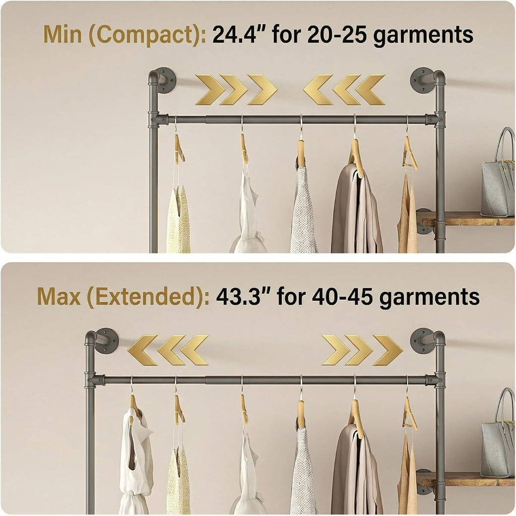 expandable industrial pipe clothes rack,corner garment rack, side view