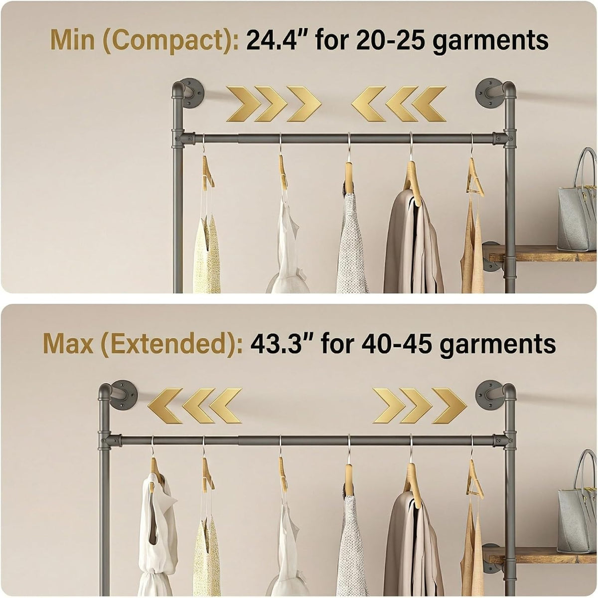 expandable industrial pipe clothes rack,corner garment rack, side view