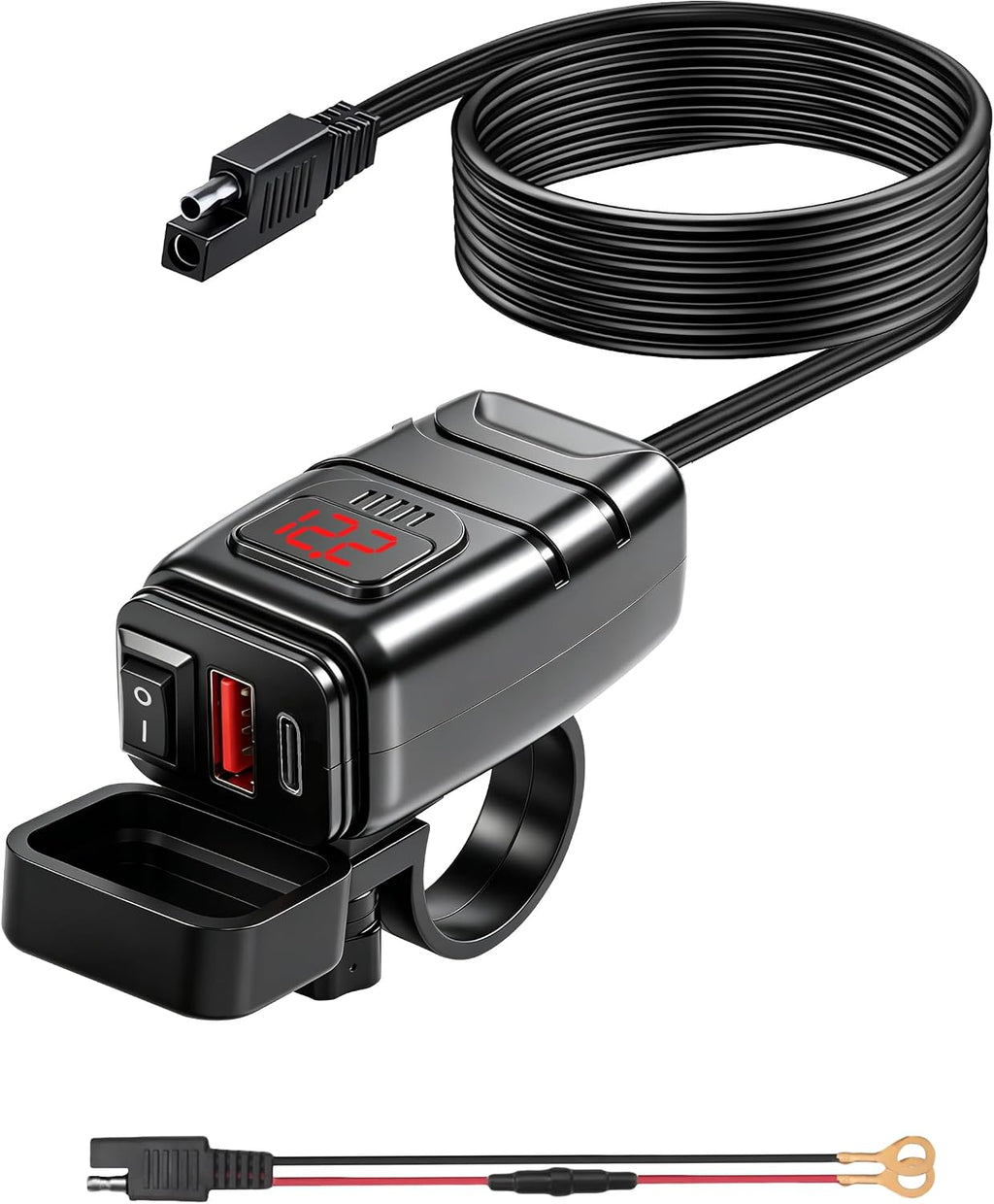 Motorcycle Phone Charger,Car Accessories Universal Motorcycle USB Charger with Voltmeter and ON/Off Switch,Compatible with IPad,iPhone,iPod,HTC,PDAs,MP3 Players,Suitable for Most Cars