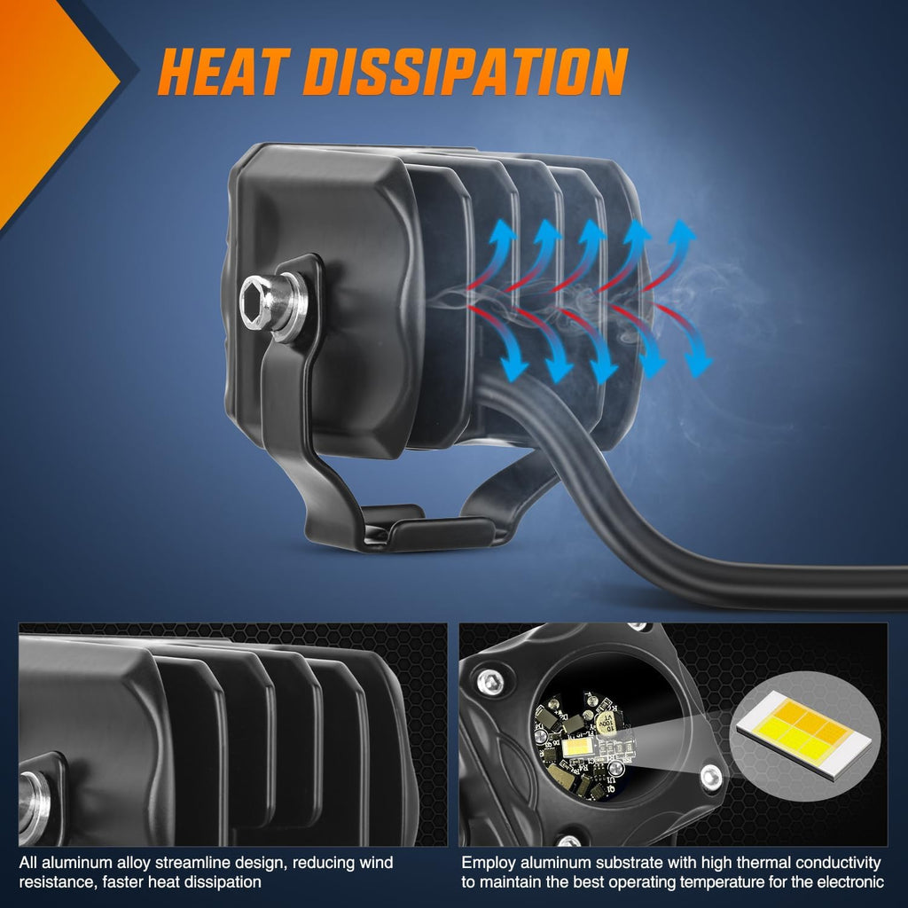 Nilight Motorcycle Driving Lights 1.7 inch White Amber Spot Beam Fog Light LED Pods IP67 Waterproof Auxiliary Offroad Lighting for Motorbike Dirt Bike e-Bike Scooter Snowmobile ATV UTV SUV Truck