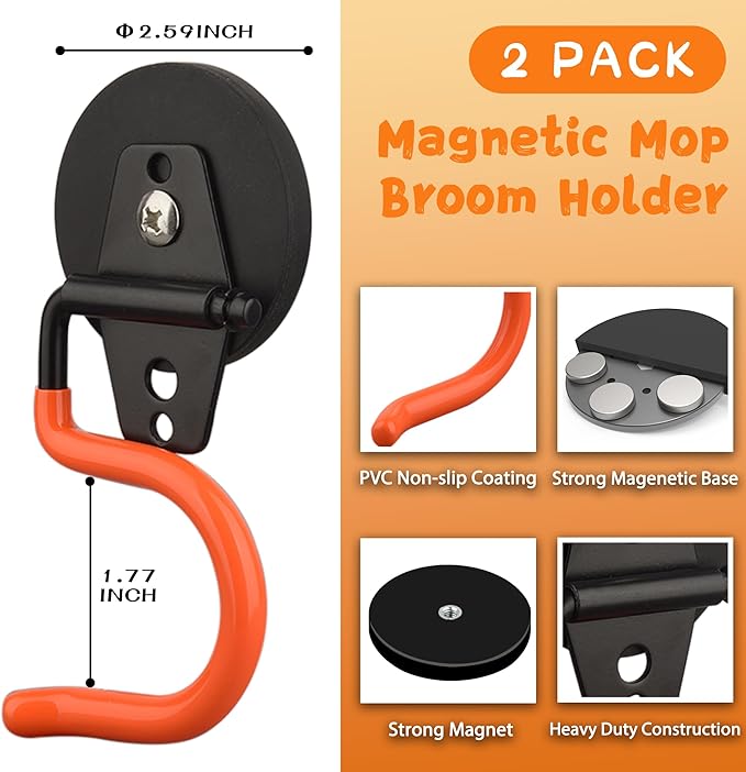 ULIBERMAGNET Magnetic Mop Broom Holder, Heavy Duty Movable Magnetic Tools Holder - Image 2