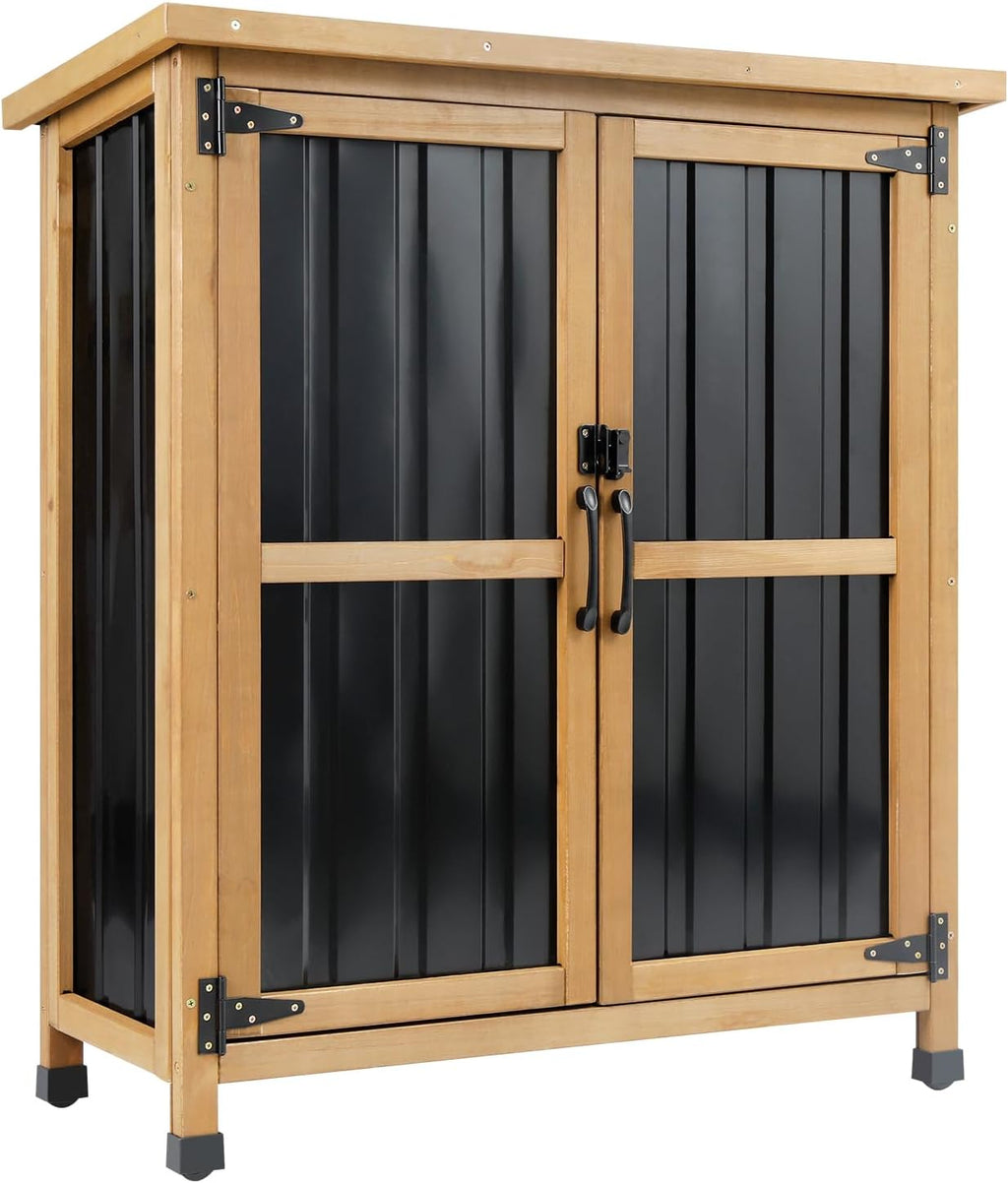 wood & metal outdoor storage cabinet with waterproof, main product view