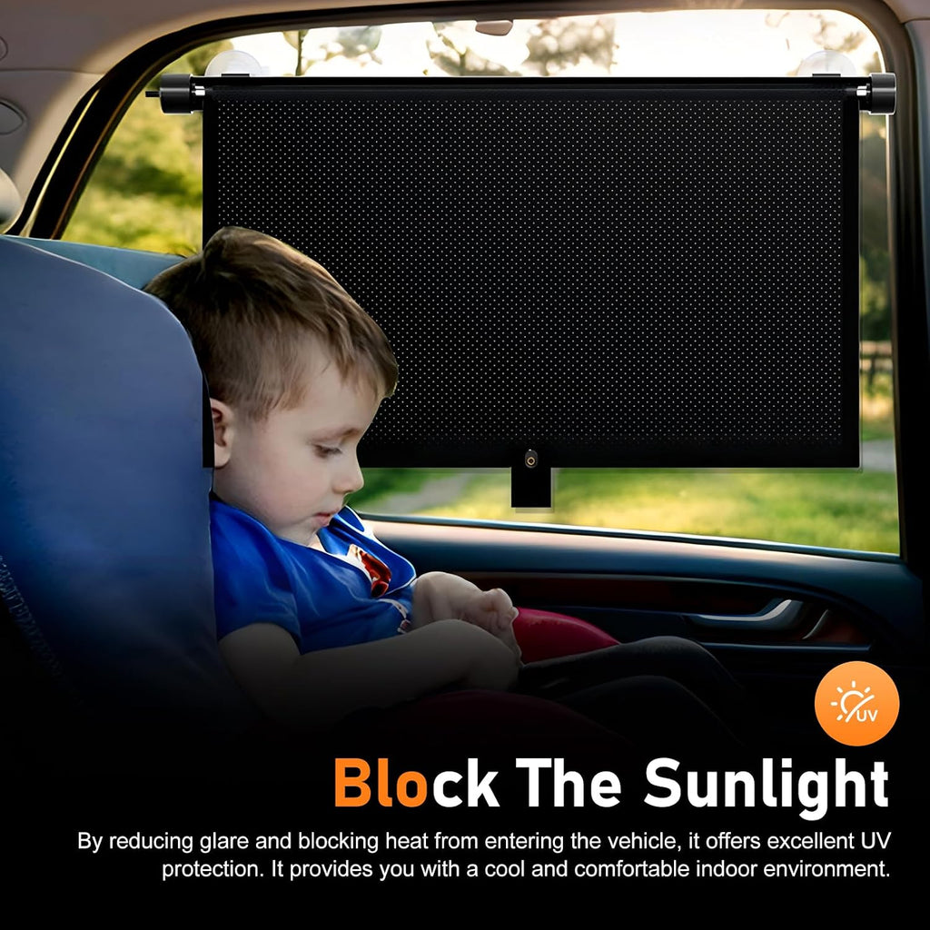 2 PCS Car Side Window Sun Shade, 17.7'' x 20'' Retractable Roller Car Window Shade with Suction Cups, Blocks Heat and Glare Protection Vehicle Sun Shades, Fit for Cars SUV Truck