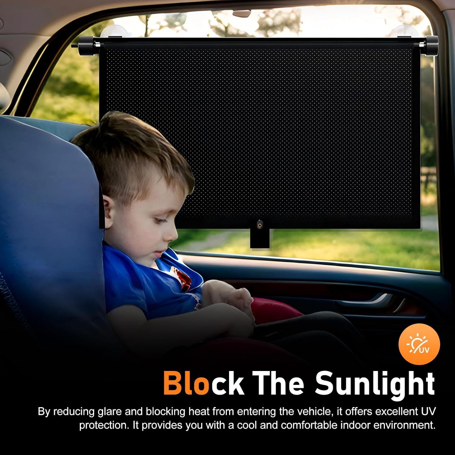 2 PCS Car Side Window Sun Shade, 17.7'' x 20'' Retractable Roller Car Window Shade with Suction Cups, Blocks Heat and Glare Protection Vehicle Sun Shades, Fit for Cars SUV Truck