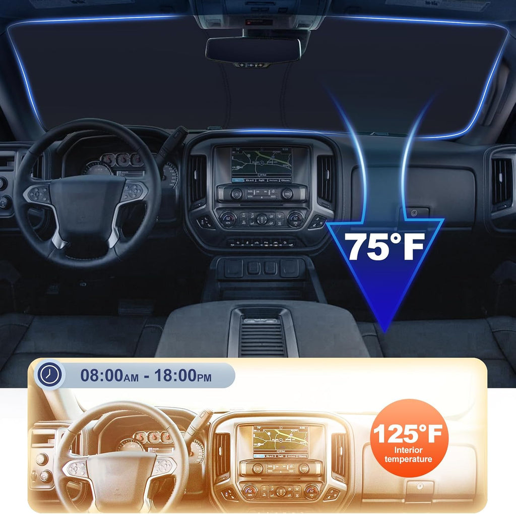 JKCOVER Foldable Front Window Windshield Sunshade Compatible with 2014 2015 2016 2017 2018 Chevy Silverado/GMC Sierra 1500 2500 3500HD Accessories Sun Heat UV Rays Protection Sun Shade Visor