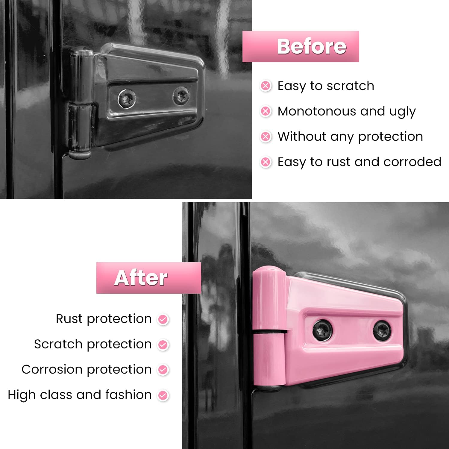 E-cowlboy Door Hinge Cover Trim Exterior Accessories for Jeep Wrangler JK JKU Sport Rubicon Sahara X Unlimited 2-Door & 4-Door 2007-2018 (Pink 8PCS)
