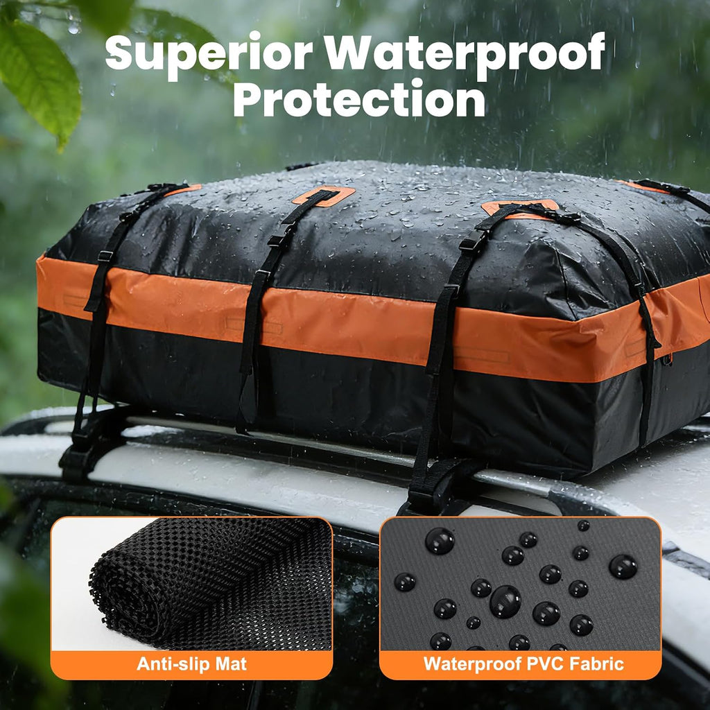 DUMOS Car Rooftop Cargo Carrier Bag Waterproof 20 Cubic Feet for All Cars | with Anti-Slip Mat, Combination Luggage Lock, Reinforced Straps & Door Hooks, Fit Vehicles with/without Roof Racks