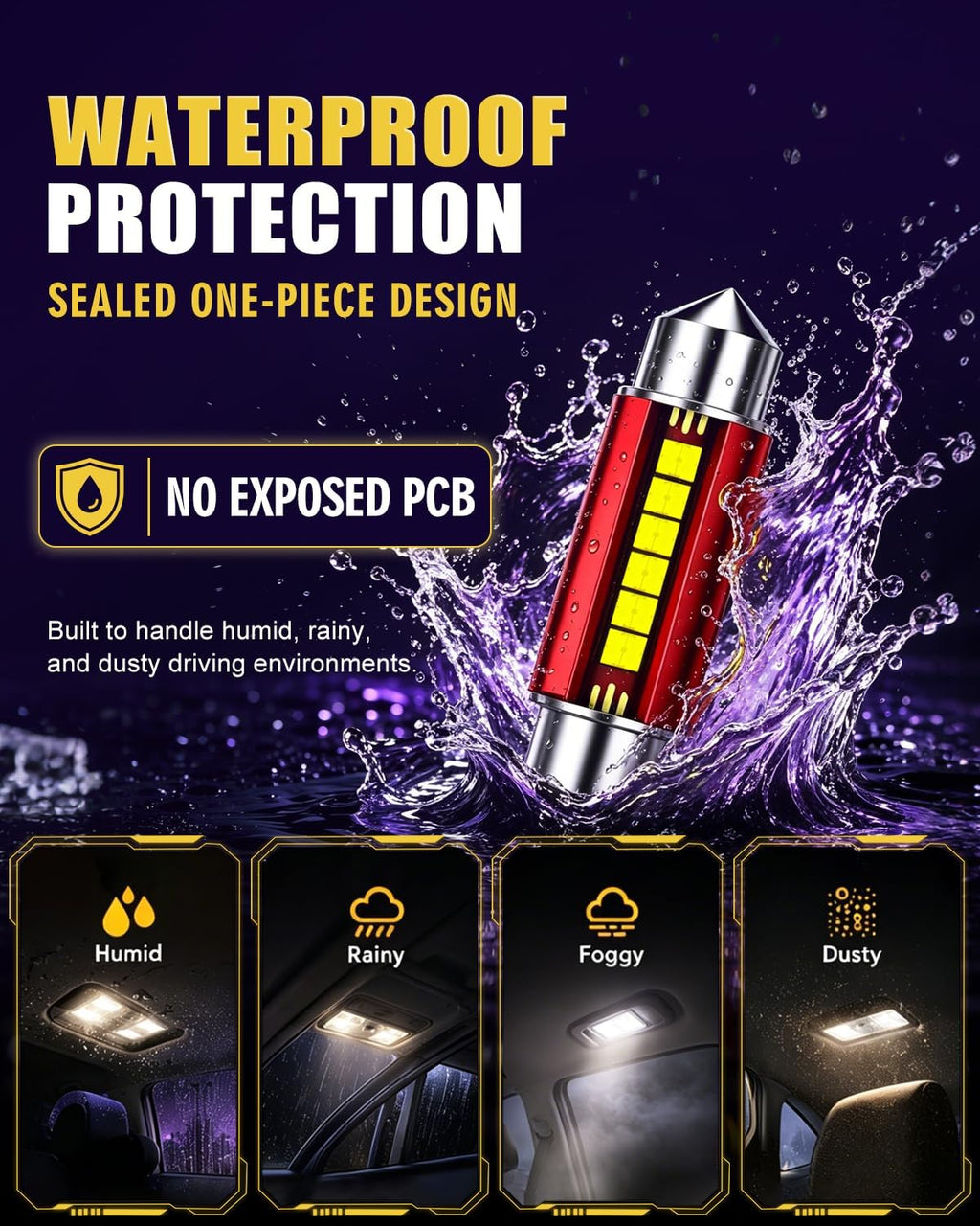 578 LED Bulb Super Bright 6500K White 212-2 569 6411 6418 6451 211-2 LED Bulb Interior Car Light 2525 Ceramic Chipset for Map Door License Plate Dome Light Bulb 41mm 42mm(Pack of 4)