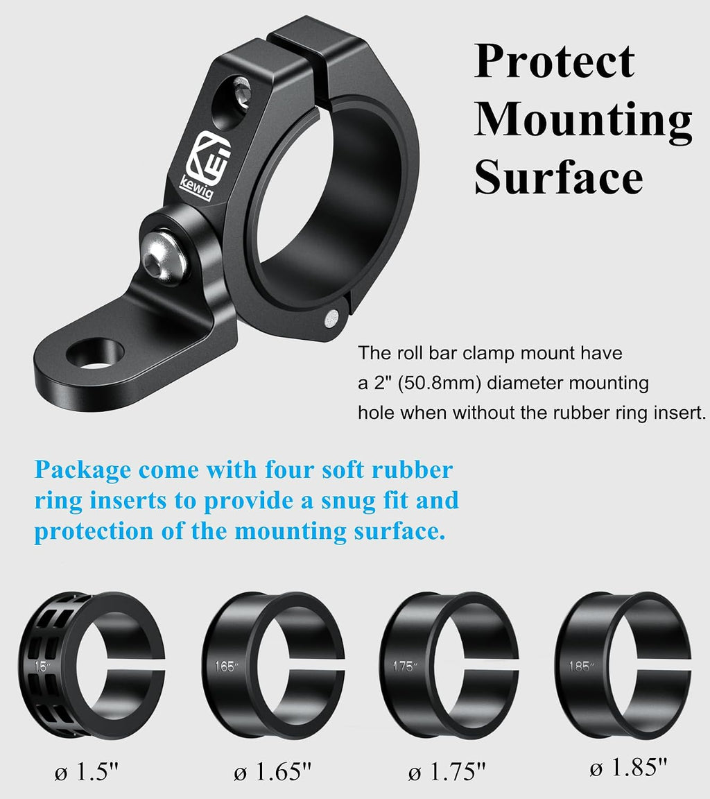 BRCOVAN 2PCS UTV Whip Light Mounts, Off-Road LED Light Bar Mounting Bracket | Solid Aluminum Alloy Materials, 360° Adjustable Whip Flag Mount Fit 1.5''/1.65'' /1.75''/1.85''/2'' Roll Cage Bars
