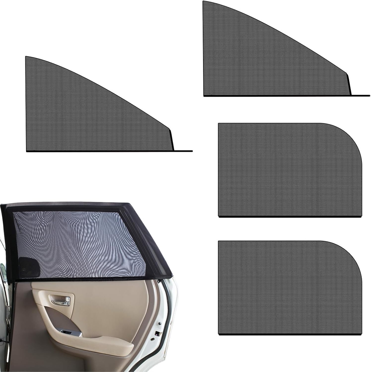 4 PCS Car Side Window Shades, Sun Blocking Dustproof Shield for Baby Kids, High-Density Mesh Privacy Protection Curtain, Foldable Cover for Front & Rear Windows (Black)
