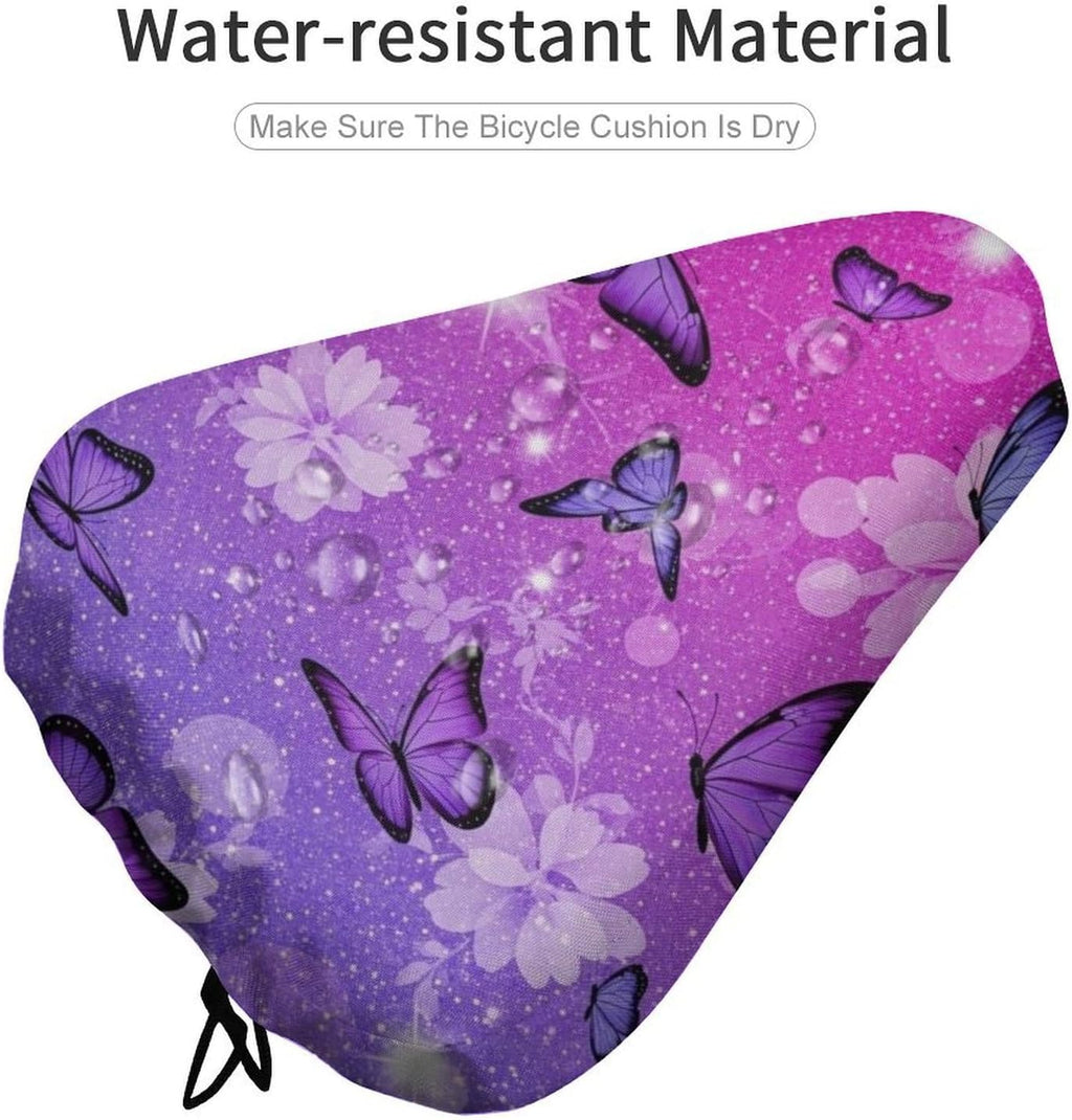 Bicycle Seat Cover for Outdoor Biking, Stationary Exercise Bicycles, Pink Glitter Butterflies Flowers Sparkle Water And Dust Resistant Bicycle Saddle Pad Protector