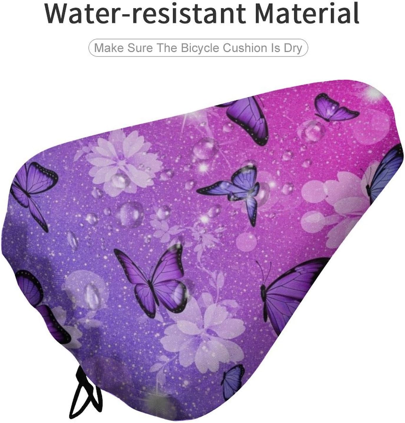 Bicycle Seat Cover for Outdoor Biking, Stationary Exercise Bicycles, Pink Glitter Butterflies Flowers Sparkle Water And Dust Resistant Bicycle Saddle Pad Protector