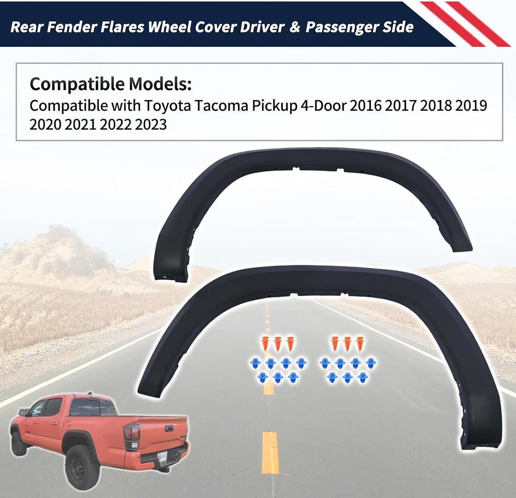 7587304090 7587404090 Rear Fender Flares Wheel Cover Driver ＆ Passenger Side Fit for Toyota Tacoma Pickup 4-Door 2016-2023, Wheel Arch Protector Trim Opening Molding TO1790111 TO1791111