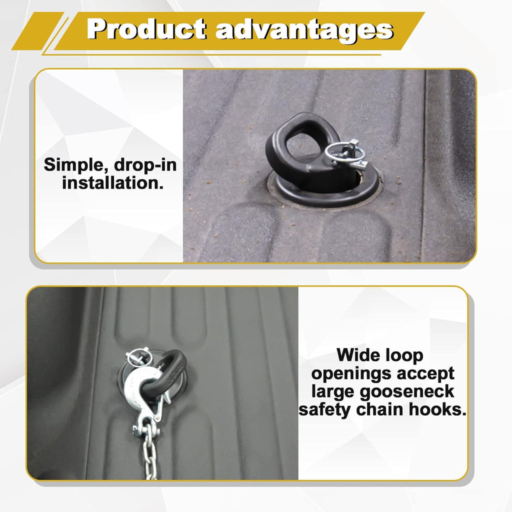 60617 Puck System Gooseneck Safety Chain Anchors, Compatible with 2013-2026 Dodge RAM 2500 3500, Cast Steel Gooseneck Hitch Safety Anchors with Carbide Black Powder Coat Finish, 30000 lbs GTW, 2 PCS