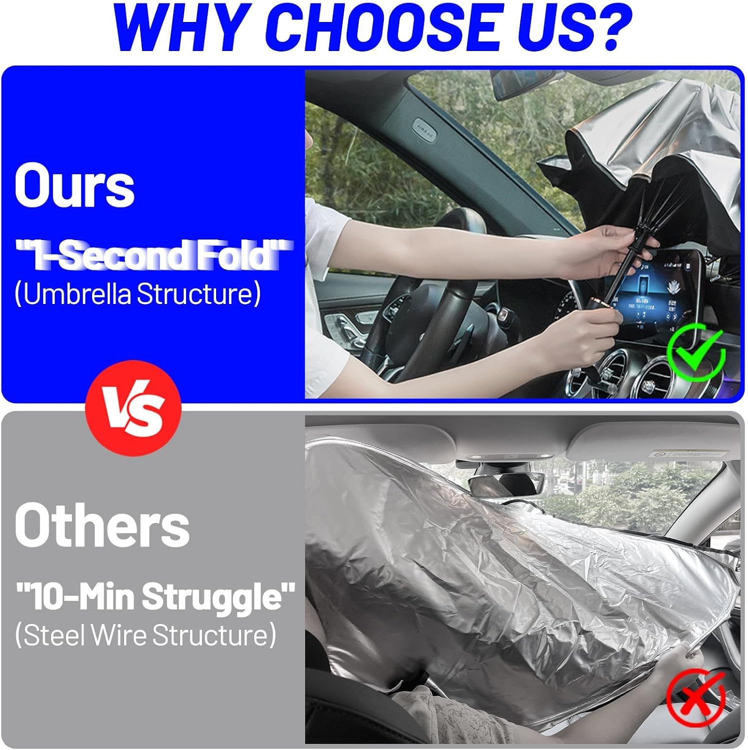 Windshield Sun Shade Umbrella for Jeep Compass 2017-2025, Foldable Car Sunshade for Front Windows with 360° Rotating Shaft, Custom fit Compass Sun Visor Shield for UV Blocking and Heat Insulation