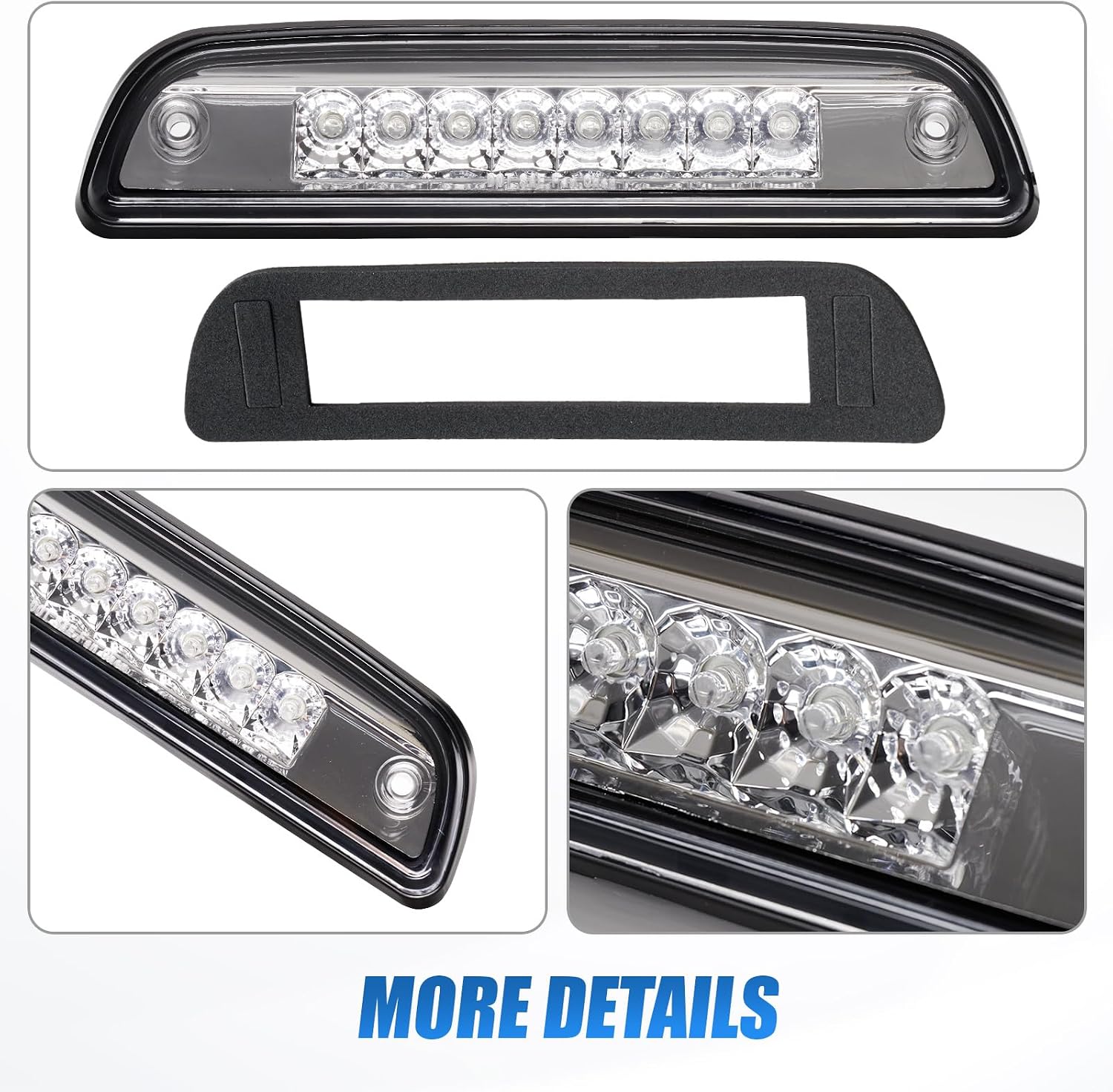 Third Brake Light with Strobe Flash for 1995-2015 Toyota Tacoma Accessories, High Mount Rear Brake Lights Assembly for 95-15 Toyota Tacoma, Waterproof Rear Cab Center Tail Lights (Chrome)