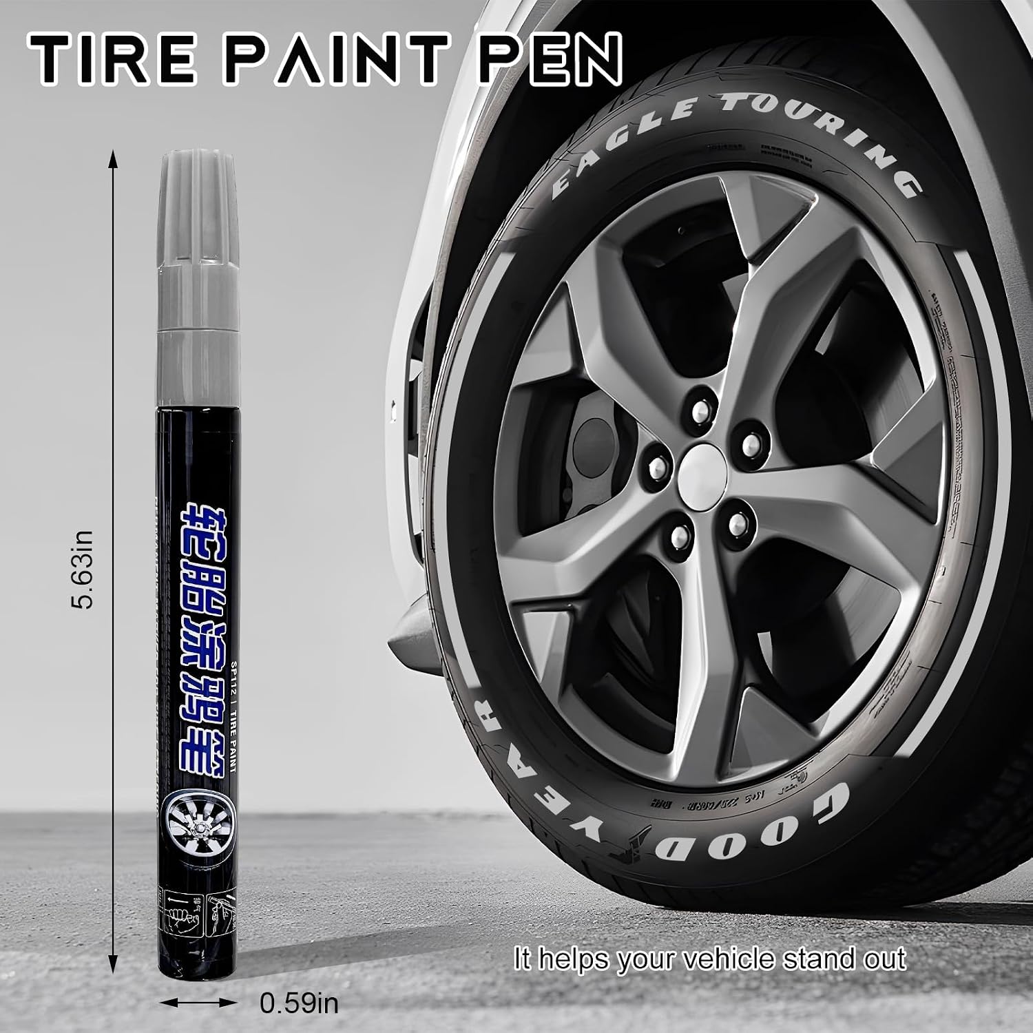 Tire Paint Pen for Car, Waterproof Paint Pens Oil-Based Markers for Tire Lettering, Quick Dry Non-Fading Tyre Pen Permanent Drawing Marker for Car Truck Motorcycle Tires (Silver)