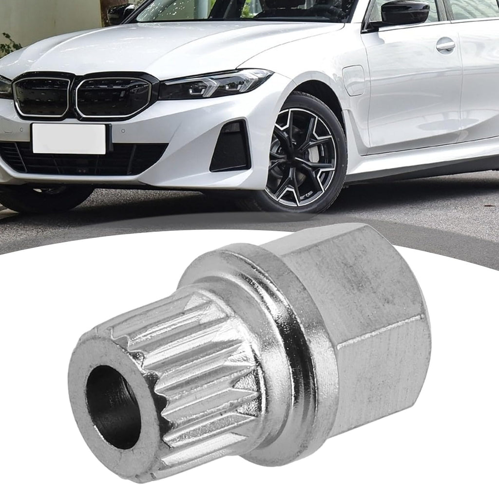 35/19PT Hollow Anti Theft Wheel Lock Lug Nut Removal Key Single for custom for BMW, Steel Construction, Rustproof Design, Silver Tone Finish