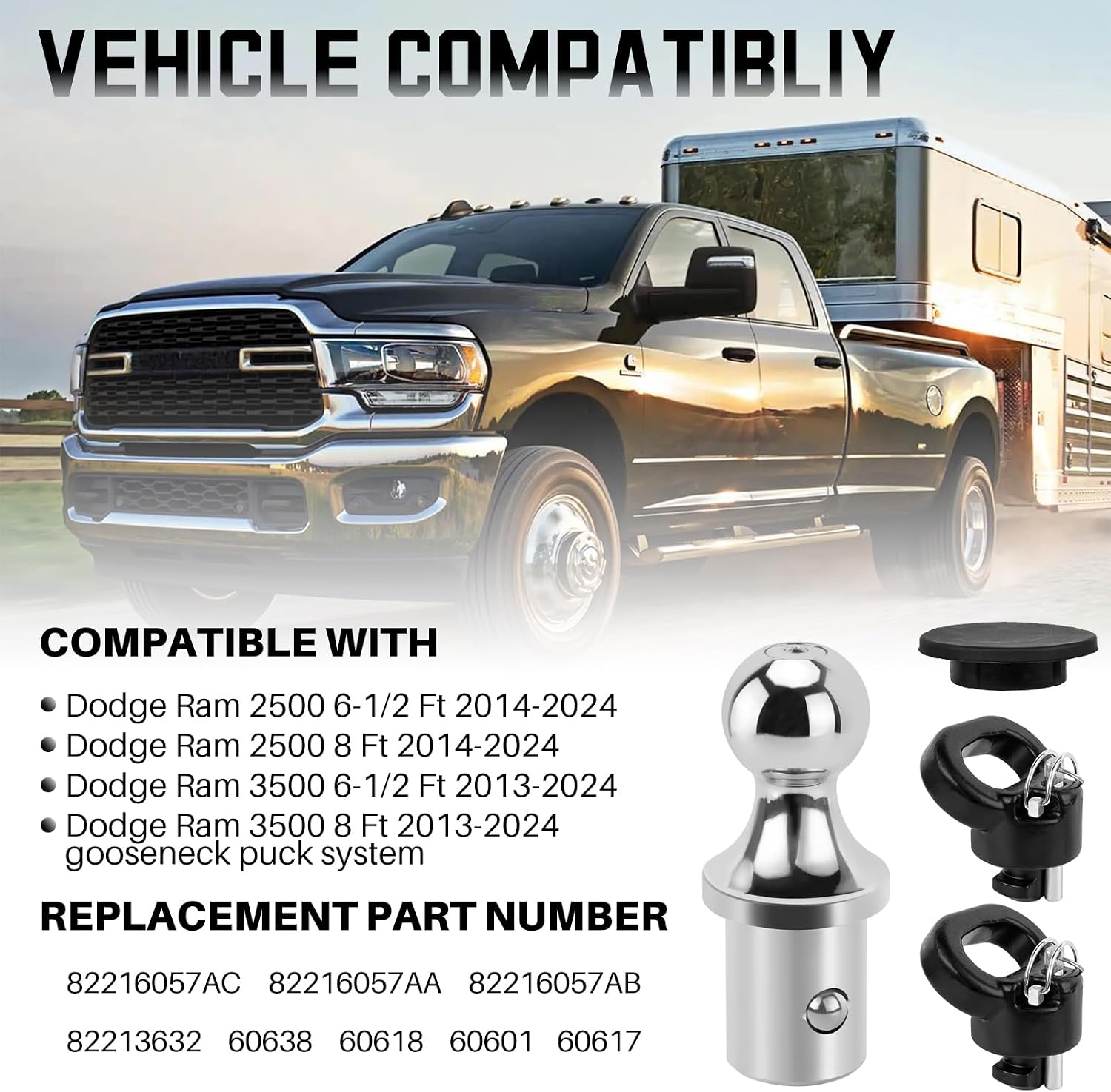 60618 Puck System Gooseneck Hitch Ball Kit with Case 38K 2 5/16 Ball Hitch Compatible with Dodge Ram 2500 3500 2013-2024 60638 60601 60617 Truck Bed with 2 Gooseneck Safety Chain Anchors