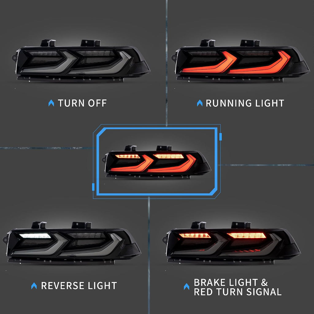 VLAND Led Tail Lights Compatible with Camaro Coupe 2014 2015 LT LS SS ZL1 w/Red Turn Signal Rear Lamp Assembly Smoke Lens Sold as Pairs