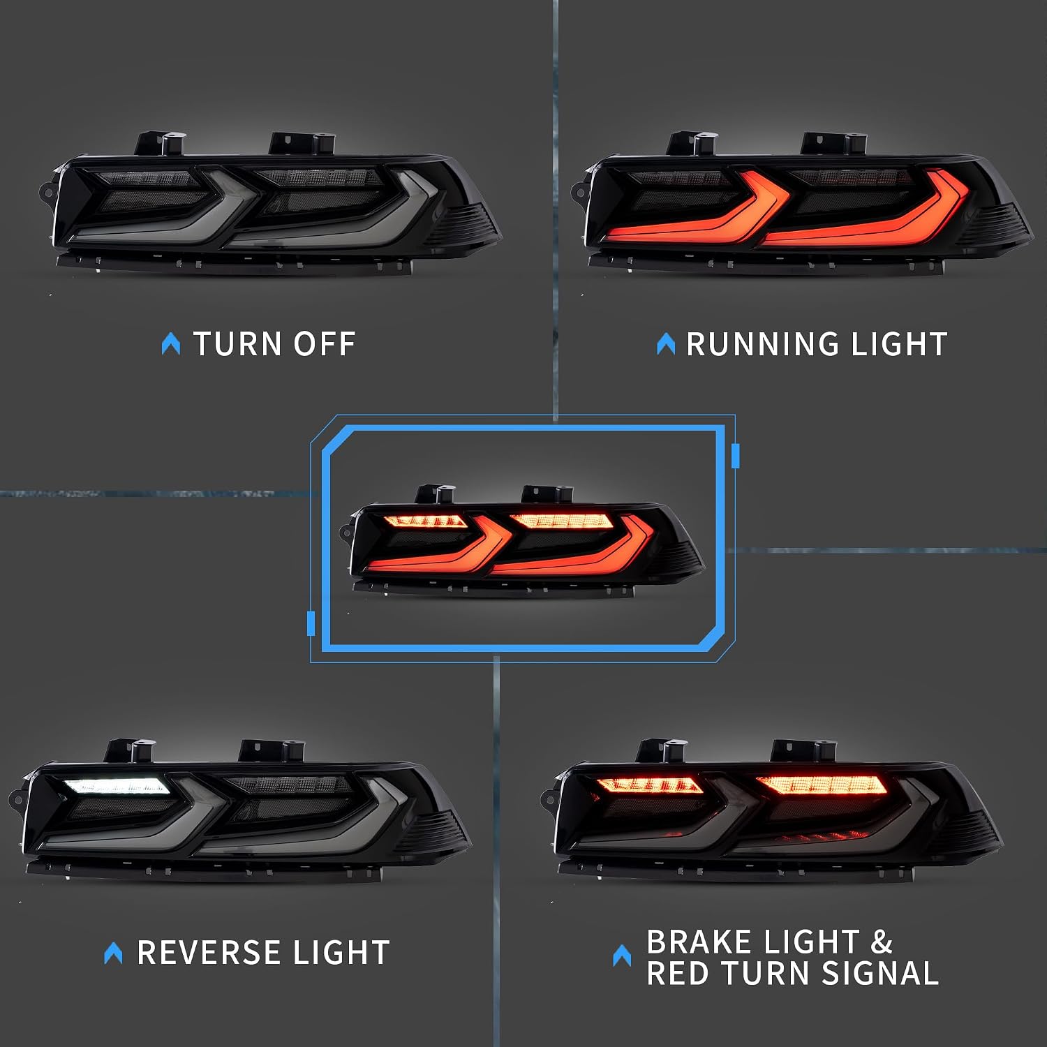 VLAND Led Tail Lights Compatible with Camaro Coupe 2014 2015 LT LS SS ZL1 w/Red Turn Signal Rear Lamp Assembly Smoke Lens Sold as Pairs