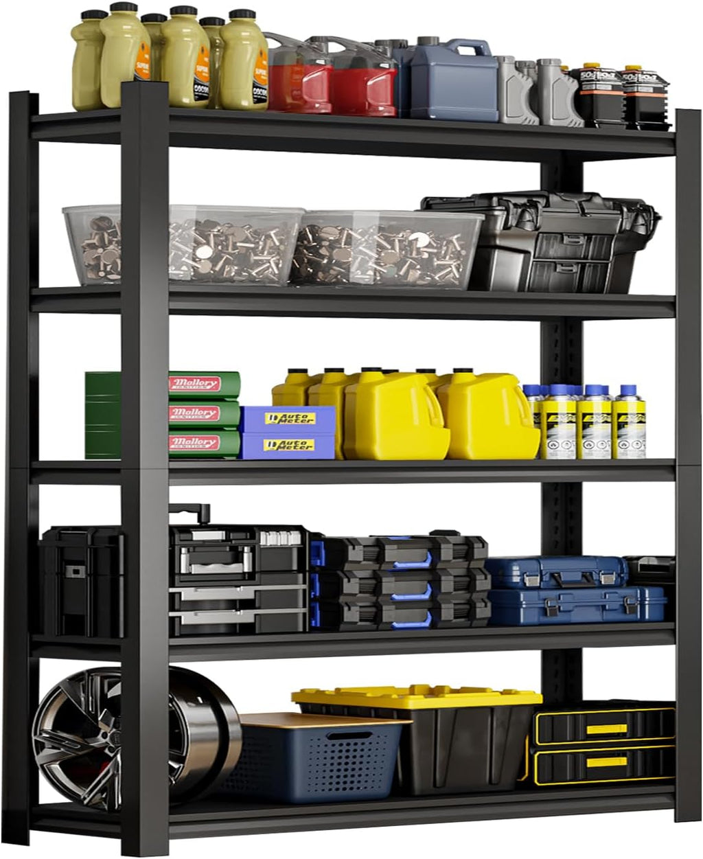 72''H Garage Shelving Heavy Duty, 2500LBS Storage Shelves, 5-Tier Adjustable
