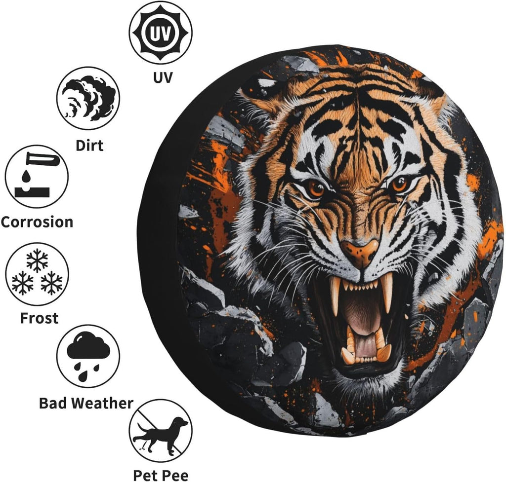 Spare Tire Cover for RV Camper, Tiger Animal Tire Cover Protectors, Weatherproof Universal Wheel Cover for RV Travel Trailer Camper Truck 16in