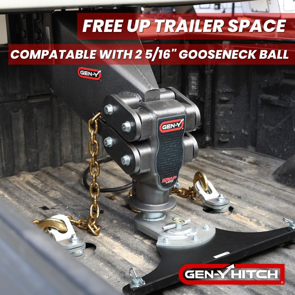 GEN-Y Hitch Fifth Wheel to Gooseneck SnapLatch Coupler - 1,500 LBS - 4,500 LBS Pin Weight Range - 30K LBS Towing Capacity - Compatible with 2 5/16" Gooseneck Ball - Silver