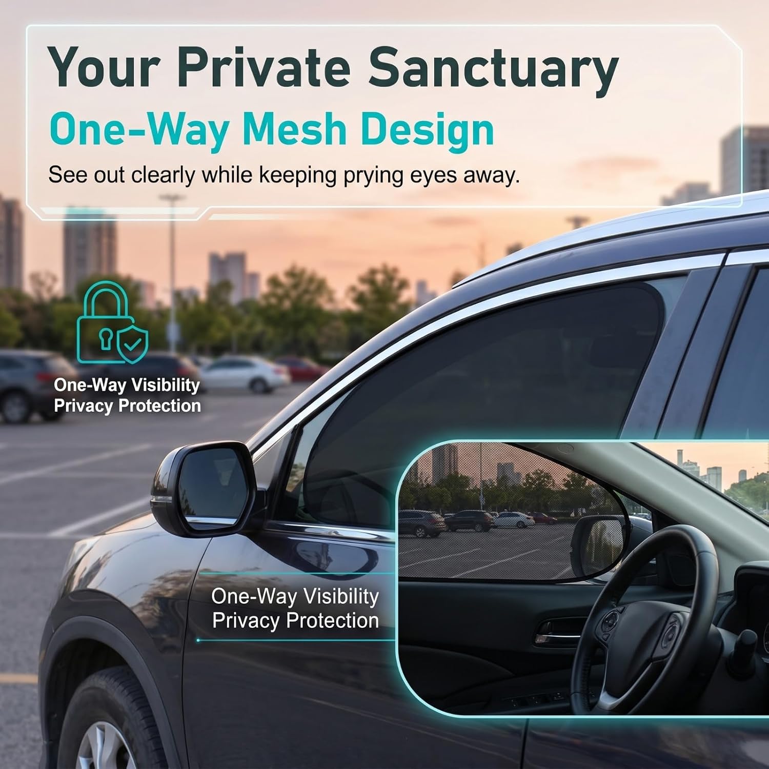 2 PCS Car Side Window Shades, Glare & Heat Blocking Visor Side Window Sun Shade Blocker, One-way Visibility Mesh Privacy Protection Sunshade with Suction, Universal for Most Cars SUVs (Black)
