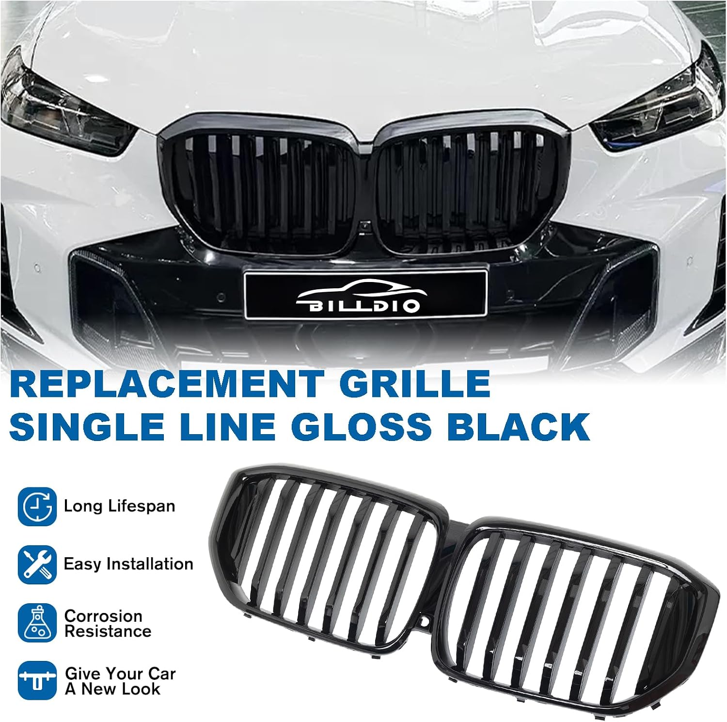 G05 Grill - Black Kidney Grille Compatible With 2024-IN BMW X5 G05 ABS Single Slat Gloss Black Grille