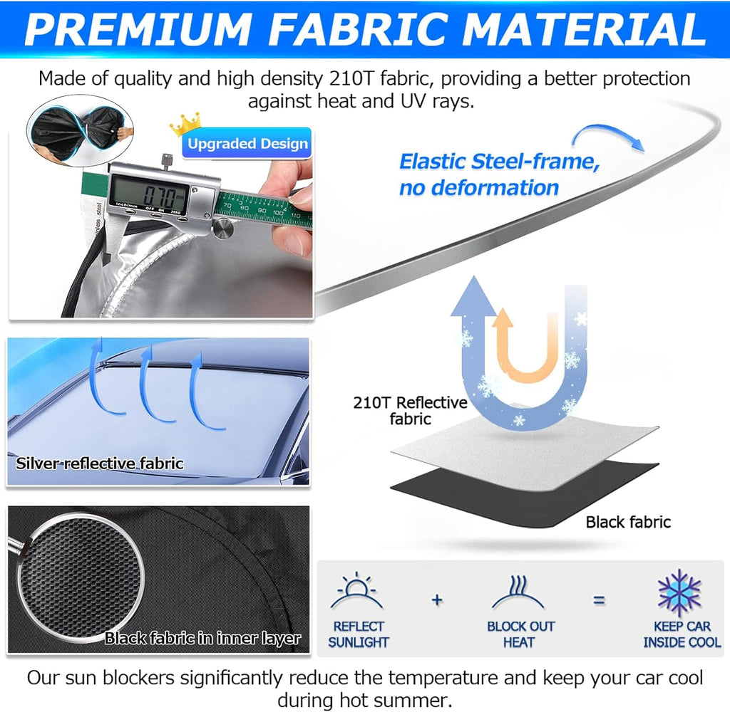 Karltys 3PCS Windshield Sun Shade for 2022-2024 2025 Toyota Corolla Cross, Front and Side Window Sunshade Custom Fit Corolla Cross, 210T Reflective Sun Visor Cover Protector Keep Your Car Cool