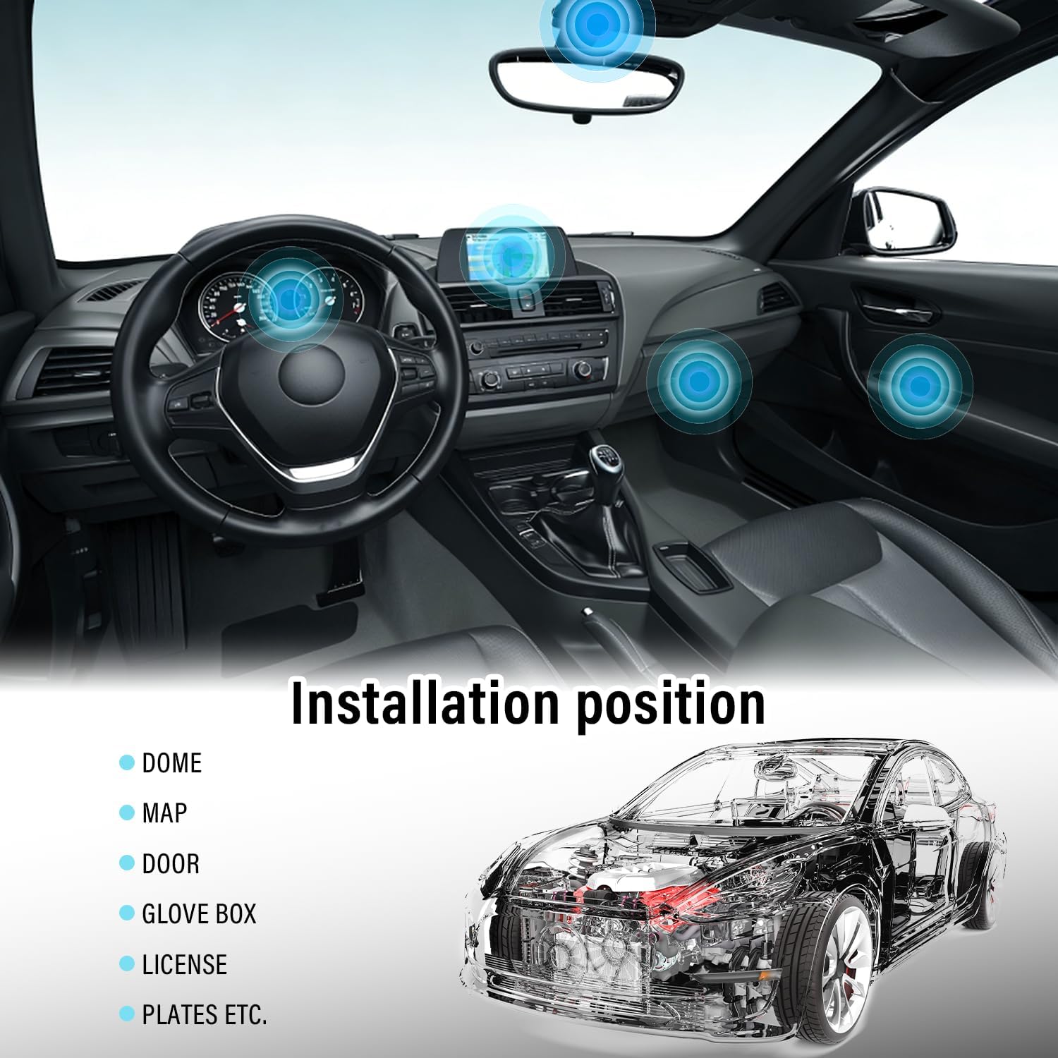 42pcs car Interior lamp kit with Dual Pointed Reading/Interior Door lamp that do not Require Batteries and are Easy to Install | Durable Structure, Automotive Lighting Accessories