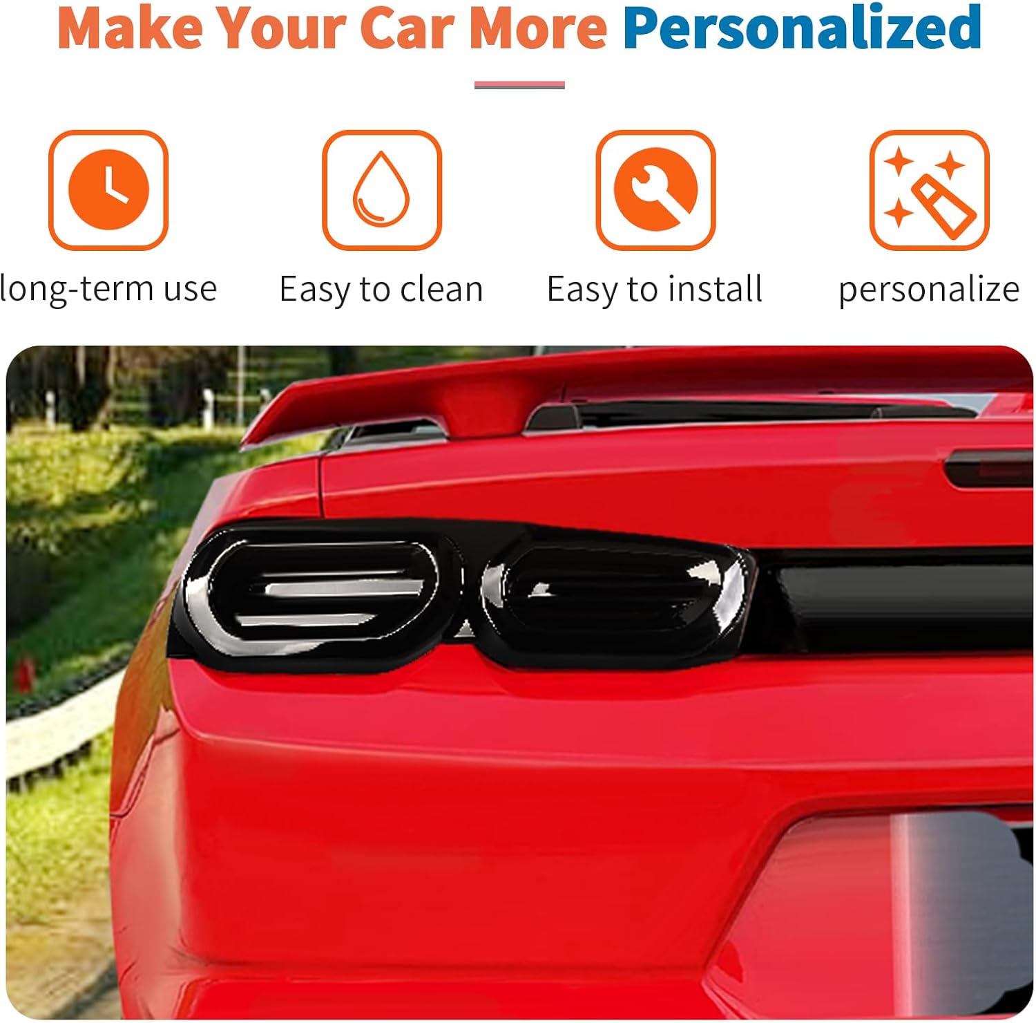 JeCar Smoked Tail Light Covers for Chevy Camaro 2019-2024 - ABS Tail Lamp Overlay Trim Protector, Rear Taillight Decoration Accessories
