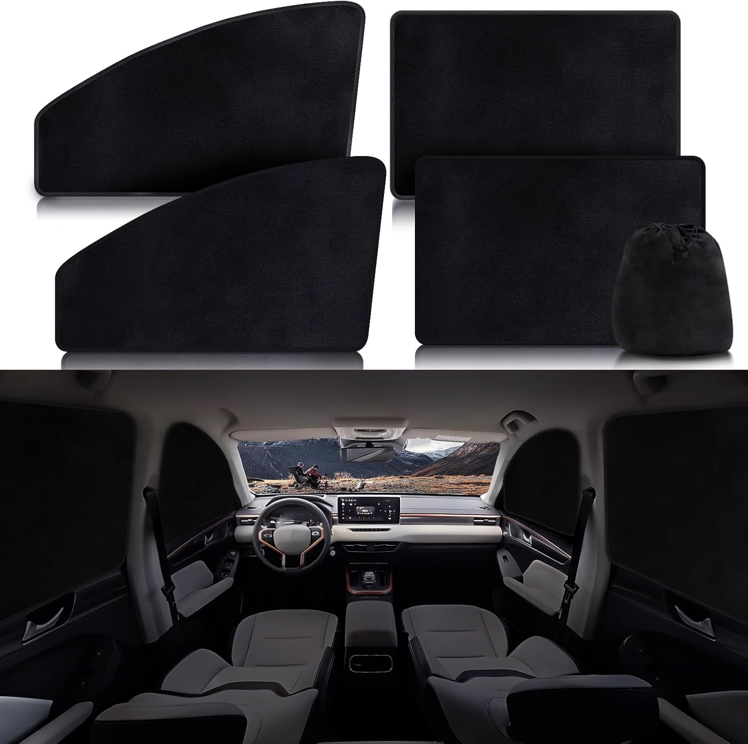 ZATOOTO Suede Car Window Shades 4PCS - Car Window Covers for Ultimate Privacy, UV Protection, and Heat Insulation, Side Window Sun Shade Perfect for Camping, Travel, Baby Safety, and Daily Use
