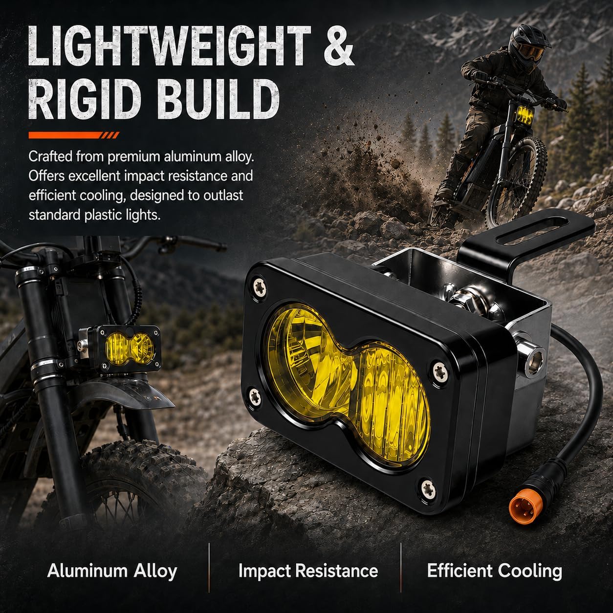 Upgrade LED Baja Headlight for Ridstar Q20/Q20 Lite/Q20 Pro,20W 6000-6500K Waterproof 3-Pin Plug and Play w/Mount Bracket,Yellow High Beam Light