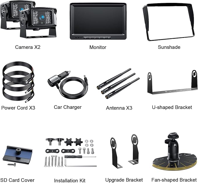 Fookoo 1080P 9" Wireless Backup Camera System, IP69 Waterproof Rear View Front - Image 9