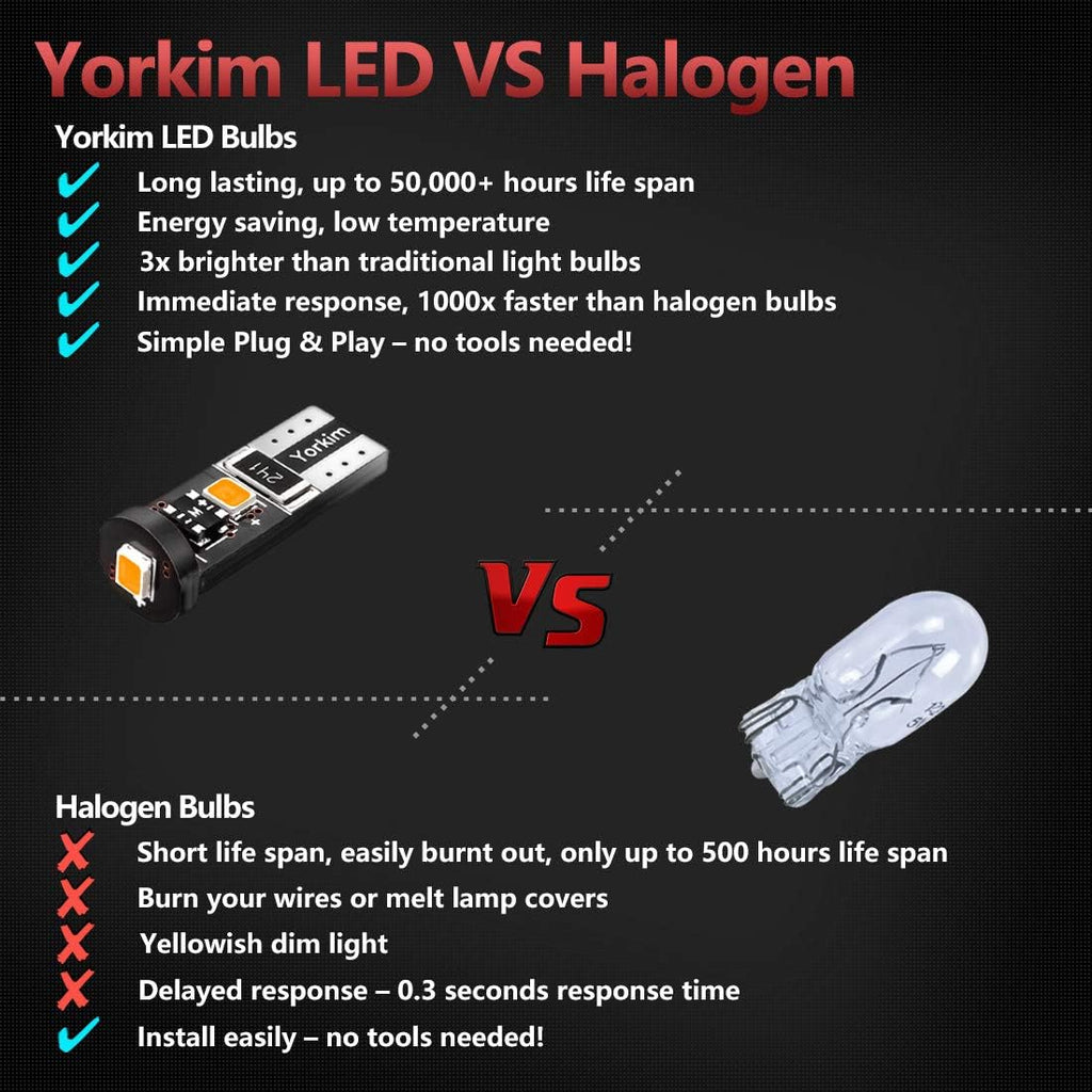 Yorkim 194 Led Bulb Amber Canbus Error Free 3-SMD 2835 Chipsets, T10 Amber Interior Led For Dome Map Door Courtesy License Plate Trunk lights with 194 168 W5W 2825 Socket, Pack of 10
