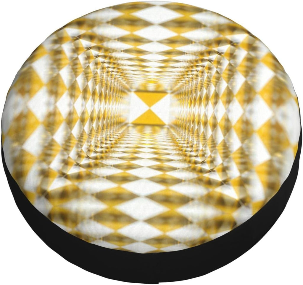 3D Optical Illusion Yellow Grid Print Universal Spare Tire Cover for Jeep | Wheel Protector Fits Rv, Trailer, Jeep, Shield Tires From Sun, Dirt And Rain For Outdoor Storage
