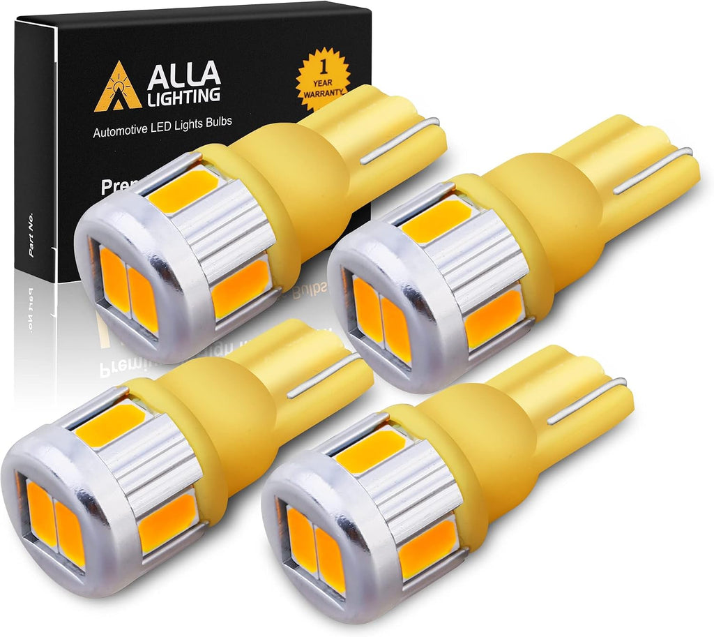 Alla Lighting 4pcs 168 194 LED Bulb, Amber Yellow Super Bright T10 Wedge Marker, Interior Map, Dome, Trunk Lights 194NA 175 168 2825 W5W 5630-SMD Upgrade