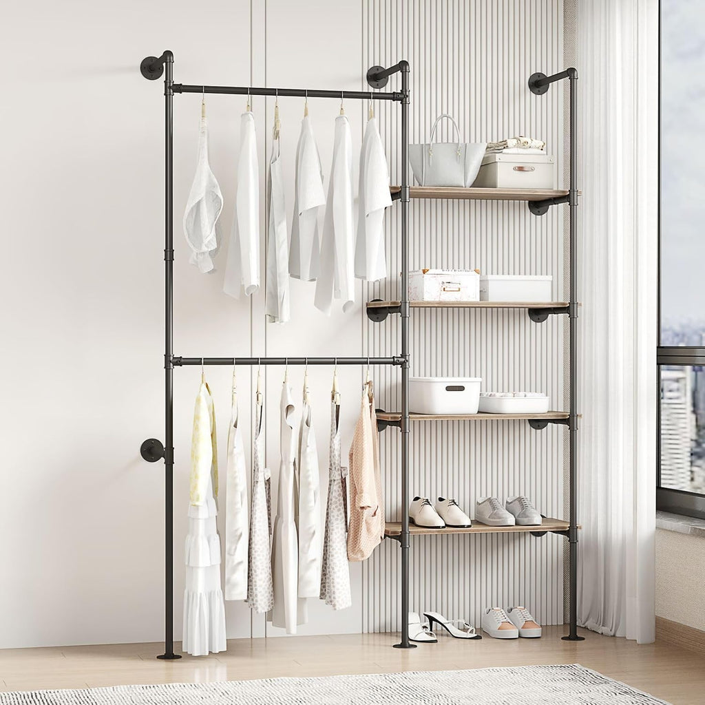 industrial pipe clothing rack, front angle view